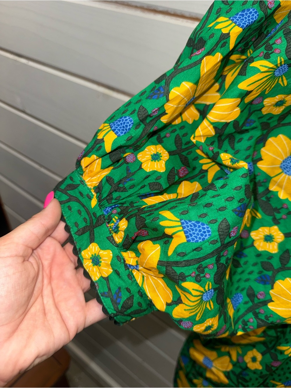 Green and Yellow Floral Puff Sleeve Mini Dress Gigio - Picture 4 of 8